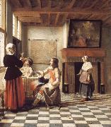 Pieter de Hooch An Interior,with a Woman Drinking with Two Men,and a Maidservant oil on canvas